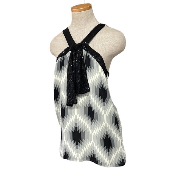 Tory Burch Silk Tank Top Geometric Print Grey Black Size 8 - Picture 3 of 16